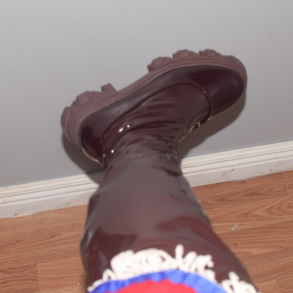 EGO Over the Knee Boots in Shiny Brown